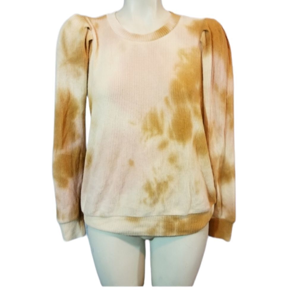 Status Pink &‎ Tan Puff Sleave Pullover Size Small